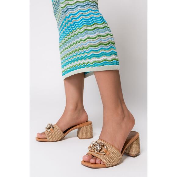 Steve Madden Santana Raffia Block Heels Mules Sandals 8 - Picture 2 of 6